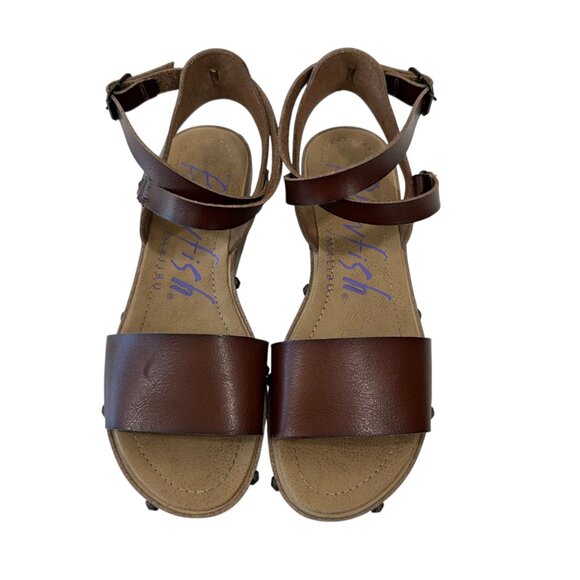 Blowfish Women 8.5 Brown Faux Leather Platform Sandal Adjustable Strap Studded - Picture 15 of 16